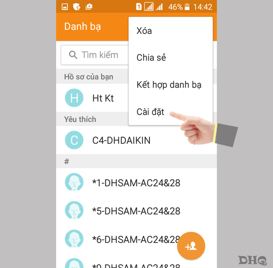 Chọn cài đặt